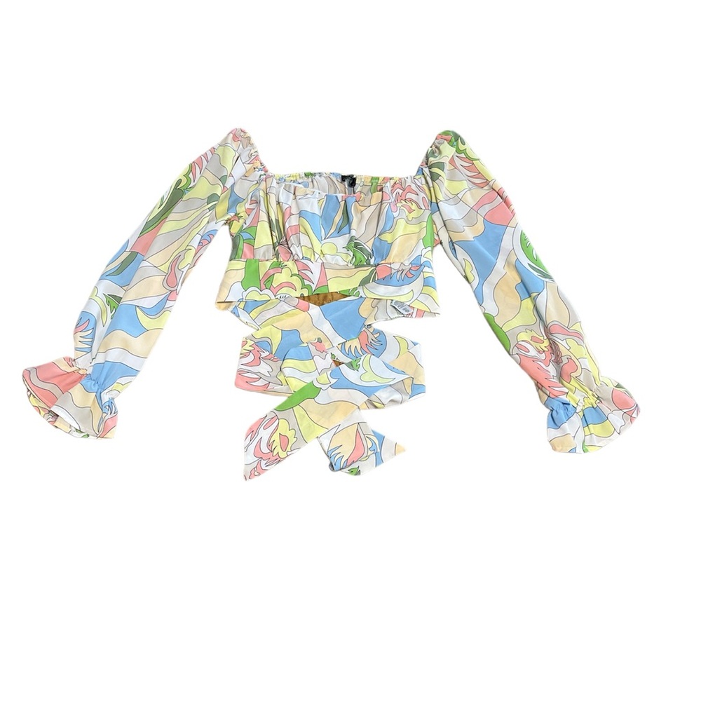 Milk & Honey Retro Crop Top Wrap Size XL Multicolor Print